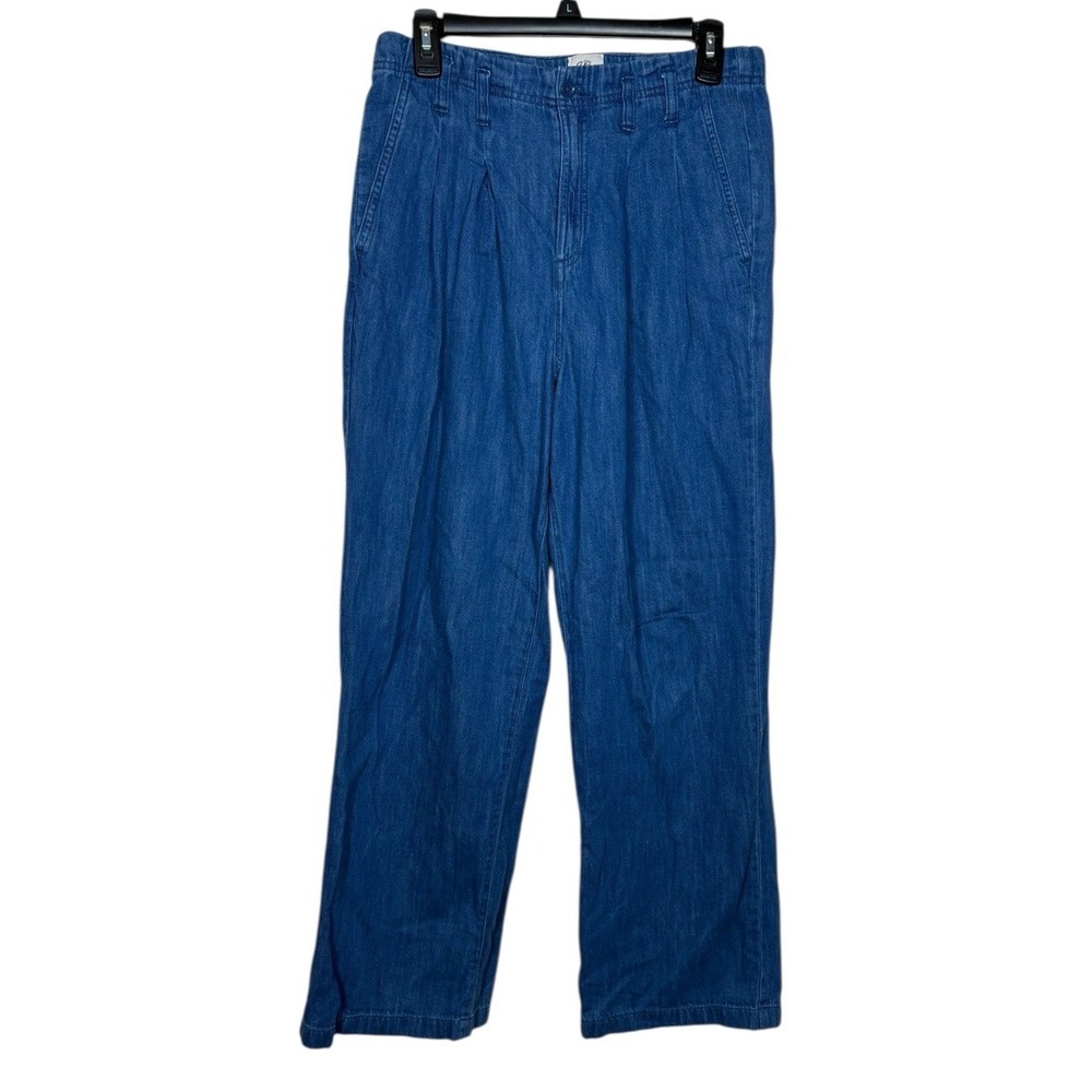 J. Crew Denim Pleated Wide Leg Jeans Size 8 Cotton Linen‎ Blend 90's